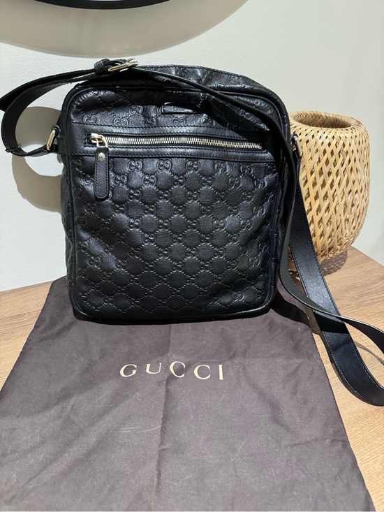 Gucci Other - Gucci Black Embossed Leather Messenger Bag with Gold Hardware